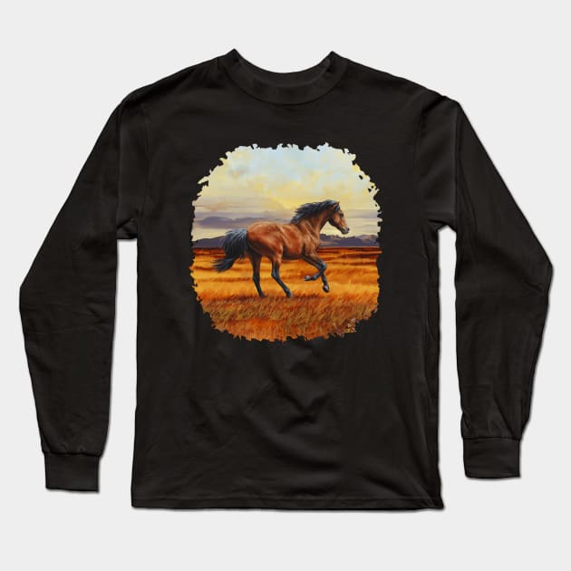 Wild Mustang Bay Horse Running Long Sleeve T-Shirt by csforest